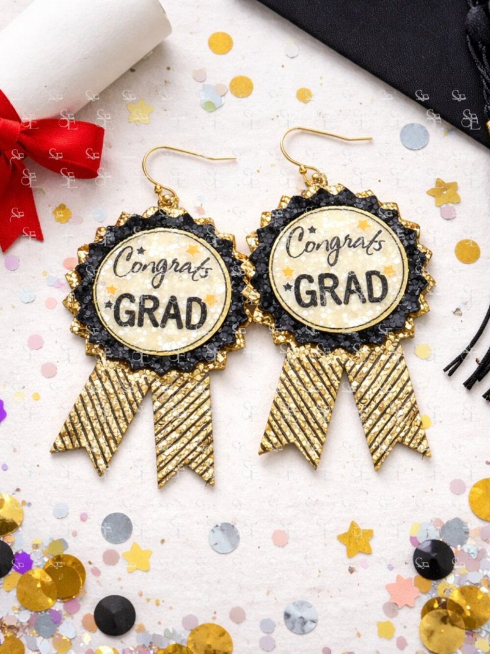 Congrats Grad Statement Earrings | Graduation Rosette Ribbon